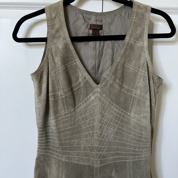 Y2K Danier Suede Leather Dress Womens 4 Tan Vintage 2000s Biker Stitching - Picture 3 of 14